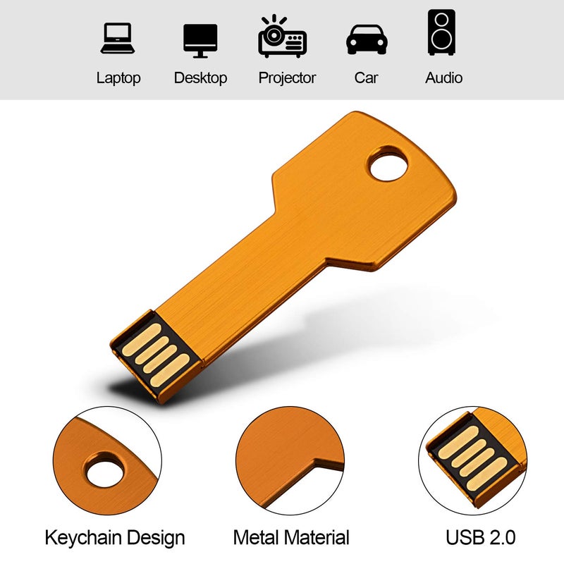 RAOYI 10 Pack 2GB USB Flash Drive USB 2.0 Metal Key Shape Memory Stick Thumb Drive Pen Drive-Gold - Image 2